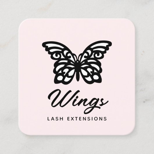 Modernes Schwarz-weißes Schmetterlingsrosa Quadratische Visitenkarte (Vorderseite)