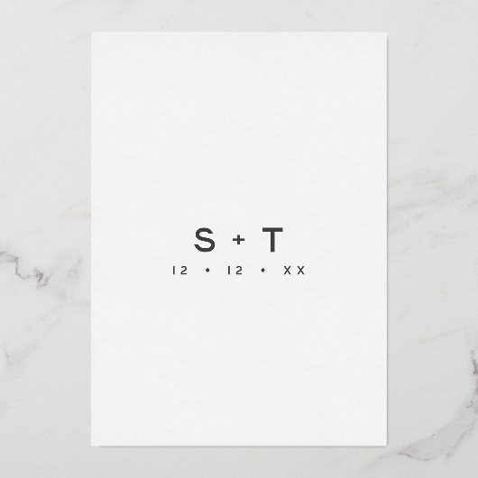 Modernes Schwarz-weißes Script Foto Minimale Hochz Folieneinladung (Rückseite)