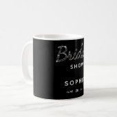 Modernes Schwarz-weißes Sparkle Glitzer Brautparty Kaffeetasse (Vorderseite Links)