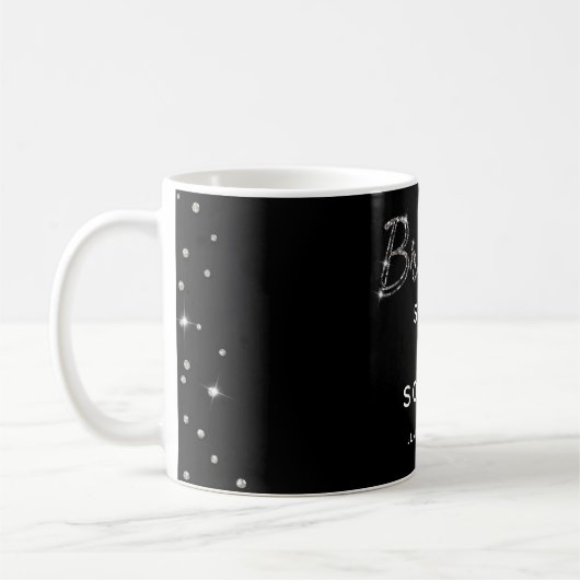 Modernes Schwarz-weißes Sparkle Glitzer Brautparty Kaffeetasse (Links)