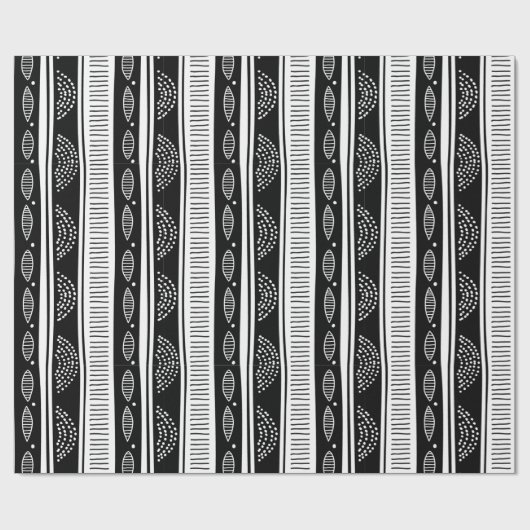 Modernes, schwarz-weißes Stammmuster Geschenkpapier (Flach)