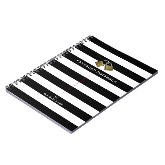 Modernes Schwarz-weißes Streifenkennwort Notizblock (Linke Seite)