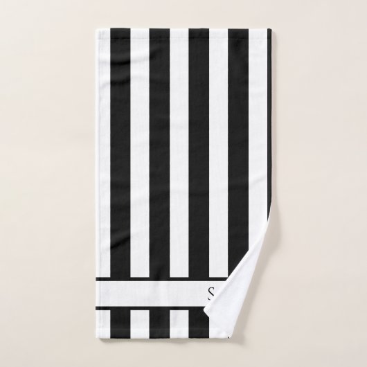 Modernes, Schwarz-weißes Strickbad Monogram Badhandtuch Set (Handtuch)