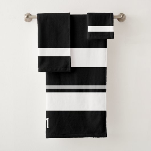 Modernes Schwarz-weißes Strickmonogramm Badhandtuch Set (Insitu)