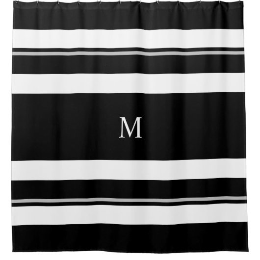 Modernes Schwarz-weißes Strickmonogramm Duschvorhang (Vorderseite)