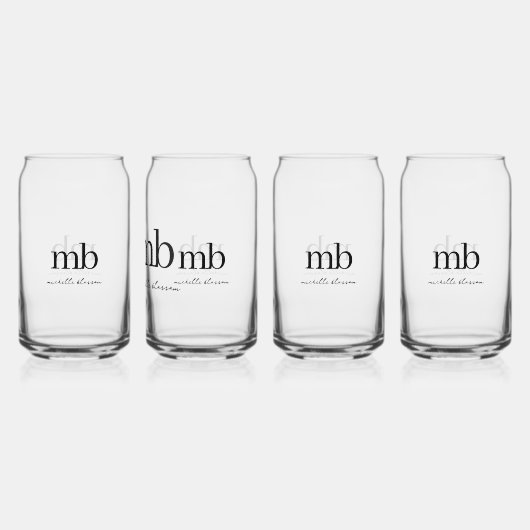 Modernes Schwarz-weißes Trendy Script Initial Mono Dosenglas (Hinten)