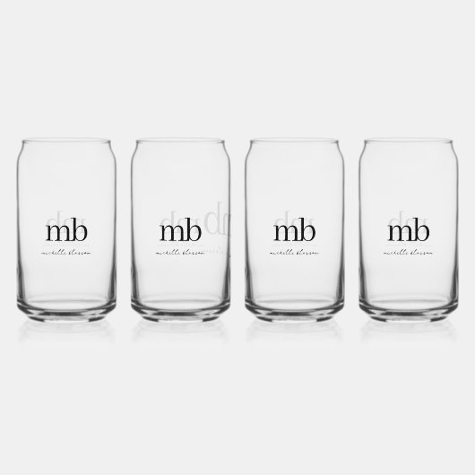 Modernes Schwarz-weißes Trendy Script Initial Mono Dosenglas (Vorderseite)