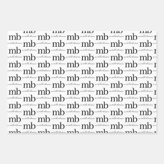 Modernes Schwarz-weißes Trendy Script Initial Mono Geschenkpapier Set (Vorderseite 3)