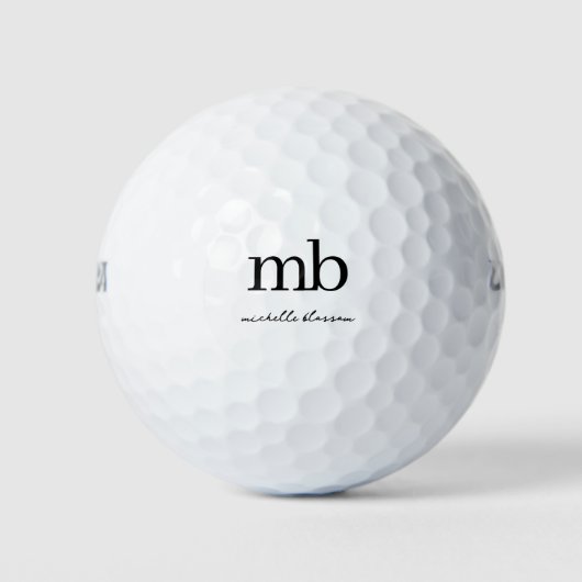 Modernes Schwarz-weißes Trendy Script Initial Mono Golfball (Vorderseite)