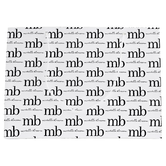Modernes Schwarz-weißes Trendy Script Initial Mono Große Geschenktüte (Vorderseite)