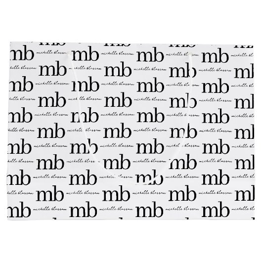 Modernes Schwarz-weißes Trendy Script Initial Mono Große Geschenktüte (Rückseite)