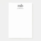 Modernes Schwarz-weißes Trendy Script Initial Mono Post-it Klebezettel (Vorderseite)