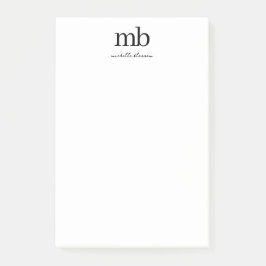 Modernes Schwarz-weißes Trendy Script Initial Mono Post-it Klebezettel