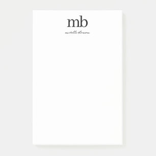 Modernes Schwarz-weißes Trendy Script Initial Mono Post-it Klebezettel