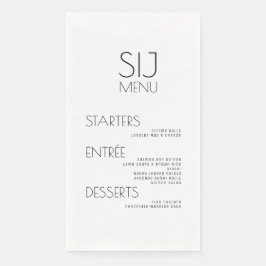 Modernes Schwarz-weißes und feines Hochzeitsmenü Serviette