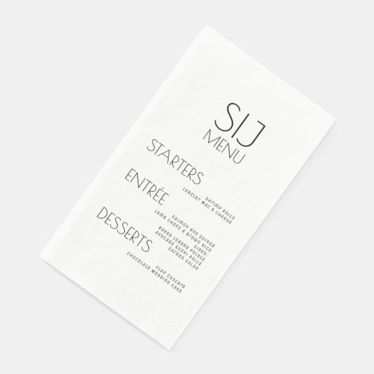 Modernes Schwarz-weißes und feines Hochzeitsmenü Serviette (Ecke)