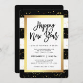 Modernes Schwarz-weißes und Gold Silvester-Party Einladung (Vorne/Hinten)