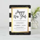 Modernes Schwarz-weißes und Gold Silvester-Party Einladung (Stehend Vorderseite)