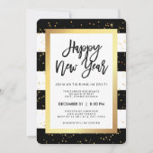 Modernes Schwarz-weißes und Gold Silvester-Party Einladung (Vorderseite)