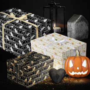 Modernes Schwarz-weißes und goldfarbenes Adult Hal Geschenkpapier Set
