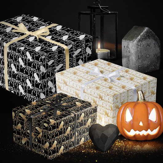 Modernes Schwarz-weißes und goldfarbenes Adult Hal Geschenkpapier Set