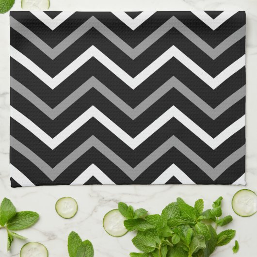 Modernes Schwarz-weißes und graues Zickzack Muster Küchentuch (Gefaltet)