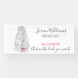 Modernes Schwarz-weißes Wavy Hair Pink Bow Hairsty Banner