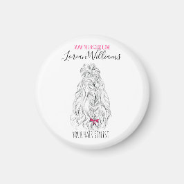 Modernes Schwarz-weißes Wavy Hair Pink Bow Hairsty Magnet