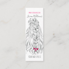 Modernes Schwarz-weißes Wavy Hair Pink Bow Hairsty Mini Visitenkarte