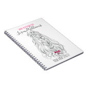 Modernes Schwarz-weißes Wavy Hair Pink Bow Hairsty Notizblock (Rechte Seite)