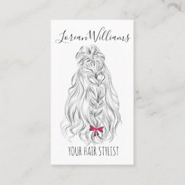 Modernes Schwarz-weißes Wavy Hair Pink Bow Hairsty Visitenkarte