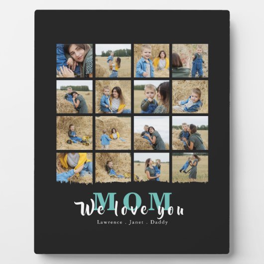 Modernes Schwarz Wir Liebe Sie Mama 16 FotoCollage Fotoplatte (Vorderseite)