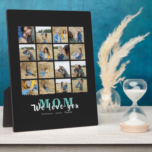 Modernes Schwarz Wir Liebe Sie Mama 16 FotoCollage Fotoplatte (Seite)