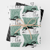 Modernes Schwarze Katze- und Pflanze-Muster Geschenkpapier Set (Beispiel)