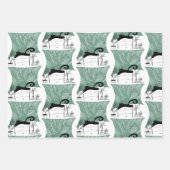 Modernes Schwarze Katze- und Pflanze-Muster Geschenkpapier Set (Vorderseite)