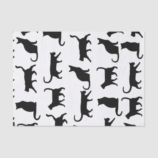 Modernes schwarze Katzen-Silhouette-Muster Seidenpapier (Vorderseite)