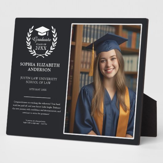 Modernes Schwarzer Abschluss Laurel Wreath Emblem Fotoplatte (Seite)