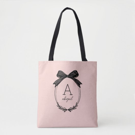 Modernes Schwarzer Bow Elegantes Rosa Monogramm Tasche (Vorderseite)