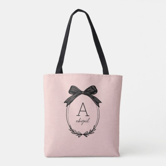 Modernes Schwarzer Bow Elegantes Rosa Monogramm Tasche (Rückseite)