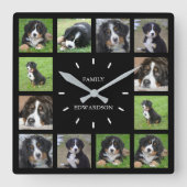 Modernes Schwarzer Hund-Foto-Sammelname Quadratische Wanduhr (Vorderseite)