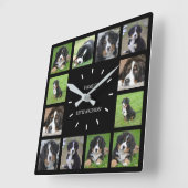Modernes Schwarzer Hund-Foto-Sammelname Quadratische Wanduhr (Winkel)