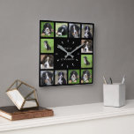 Modernes Schwarzer Hund-Foto-Sammelname Quadratische Wanduhr<br><div class="desc">Moderne Schwarze Familie,  Begleiter Foto Collage Uhr. Fügen Sie Ihre eigenen persönlichen Fotos und Namen hinzu,  um die Uhr zu personalisieren und Sie werden eine sehr persönliche und einzigartige Uhr erstellen.</div>