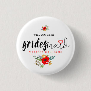 Modernes Schwarzer Text Design Bridesmaid Rotes He Button