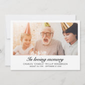 Modernes Schwarzes 2-Foto Elegantes Skript Begräbn Dankeskarte (Rückseite)