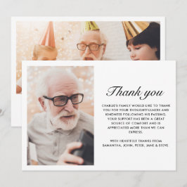 Modernes Schwarzes 2-Foto Elegantes Skript Begräbn Dankeskarte