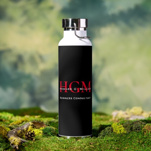 Modernes, schwarzes 3-Buchstaben-Monogramm-Logo fü Trinkflasche (Außenbereich)