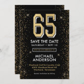 Modernes Schwarzes 65. Geburtstag Save The Date (Vorne/Hinten)