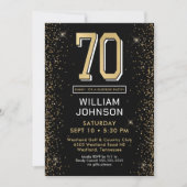 Modernes Schwarzes 70. Geburtstag Foto Überraschen Einladung (Vorderseite)