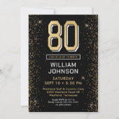 Modernes Schwarzes 80. Geburtstags-Foto Einladung (Vorderseite)