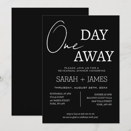 Modernes Schwarzes Abendessen am Probe Einladung (Vorne/Hinten)